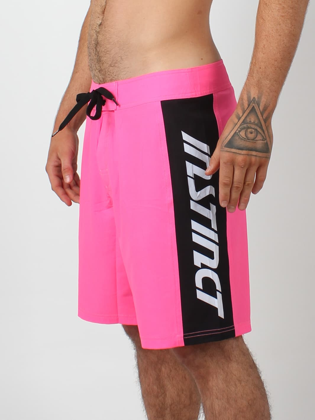 panel recycled board shorts#color_pink-black