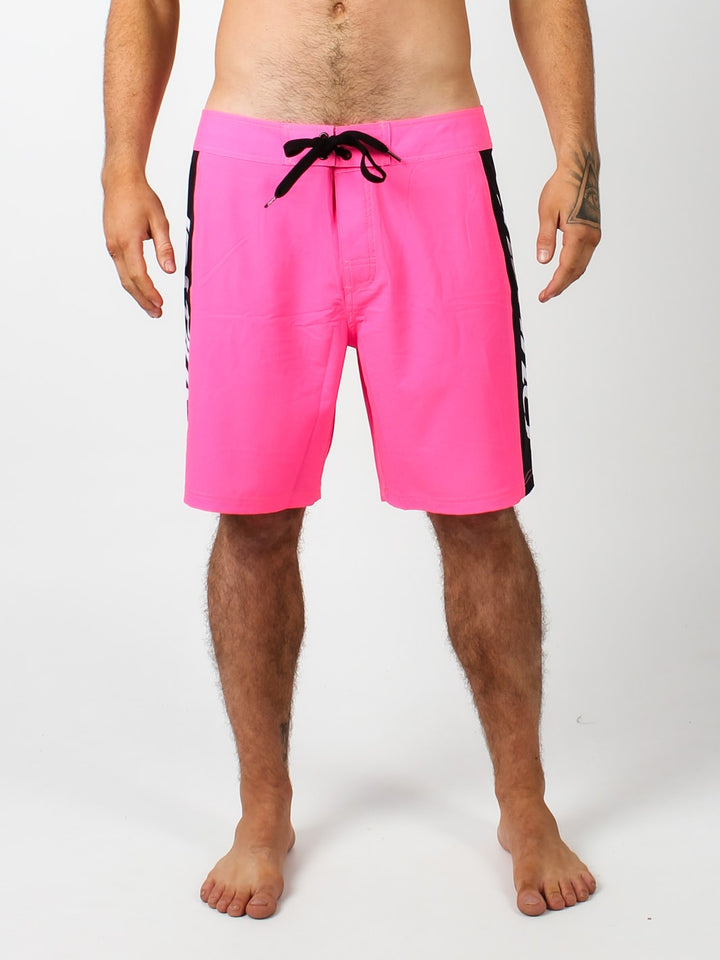 panel recycled board shorts#color_pink-black